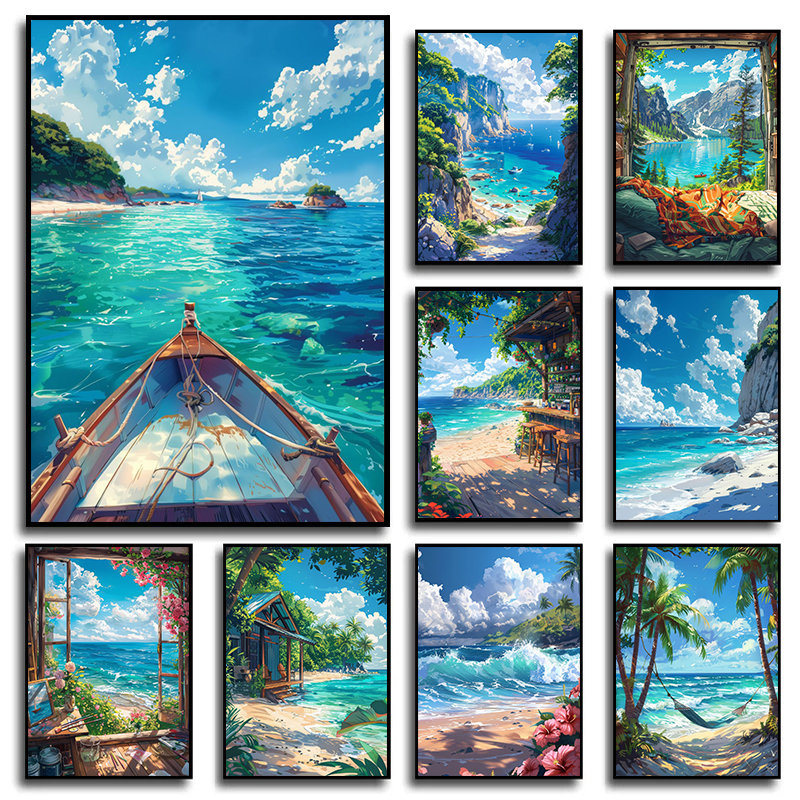 Home Cinema Wall - 1pc frameless Canvas Painting Anime Ocean