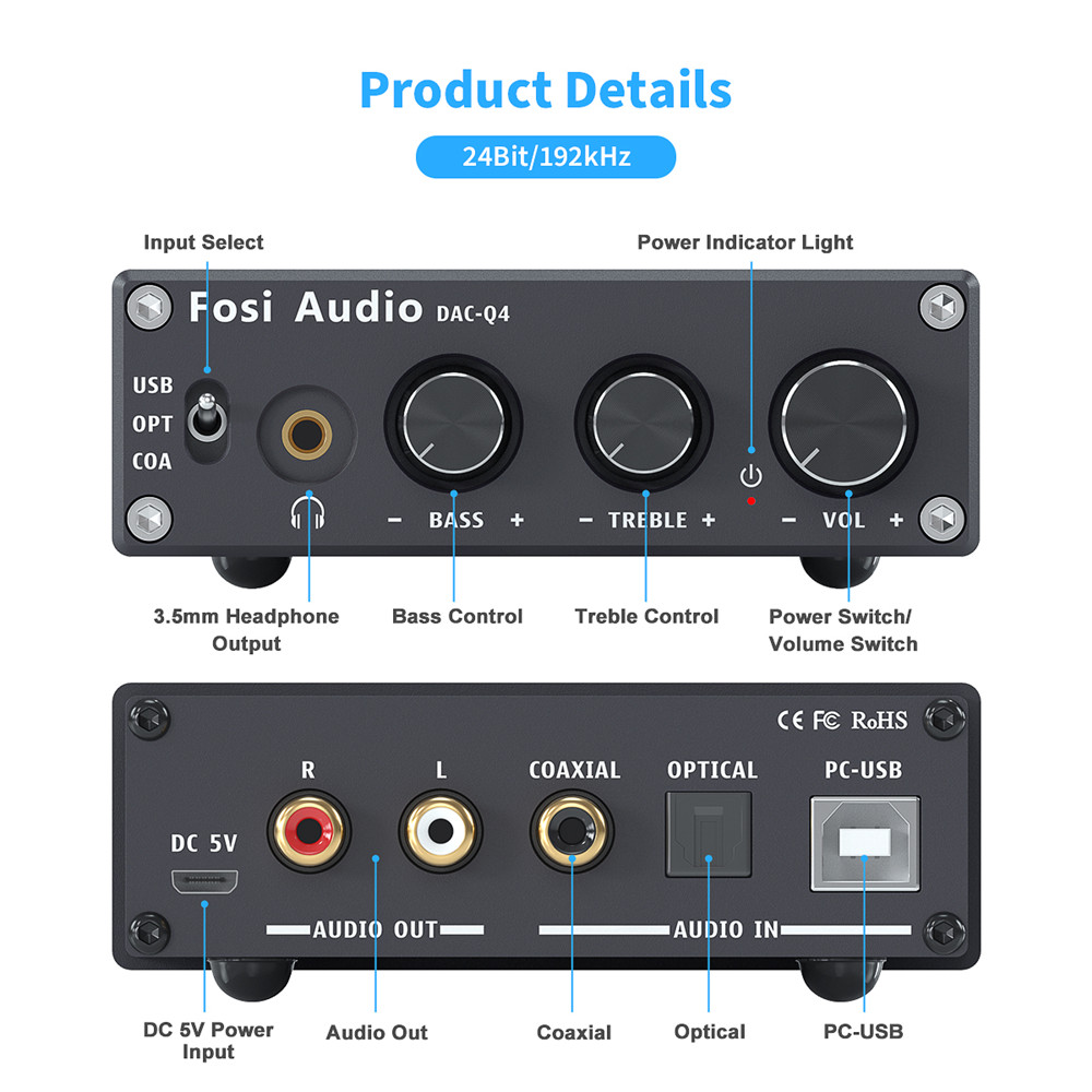 Fosi Audio Q4 Mini Stereo USB  - Surround Sound Decoder recension och pris